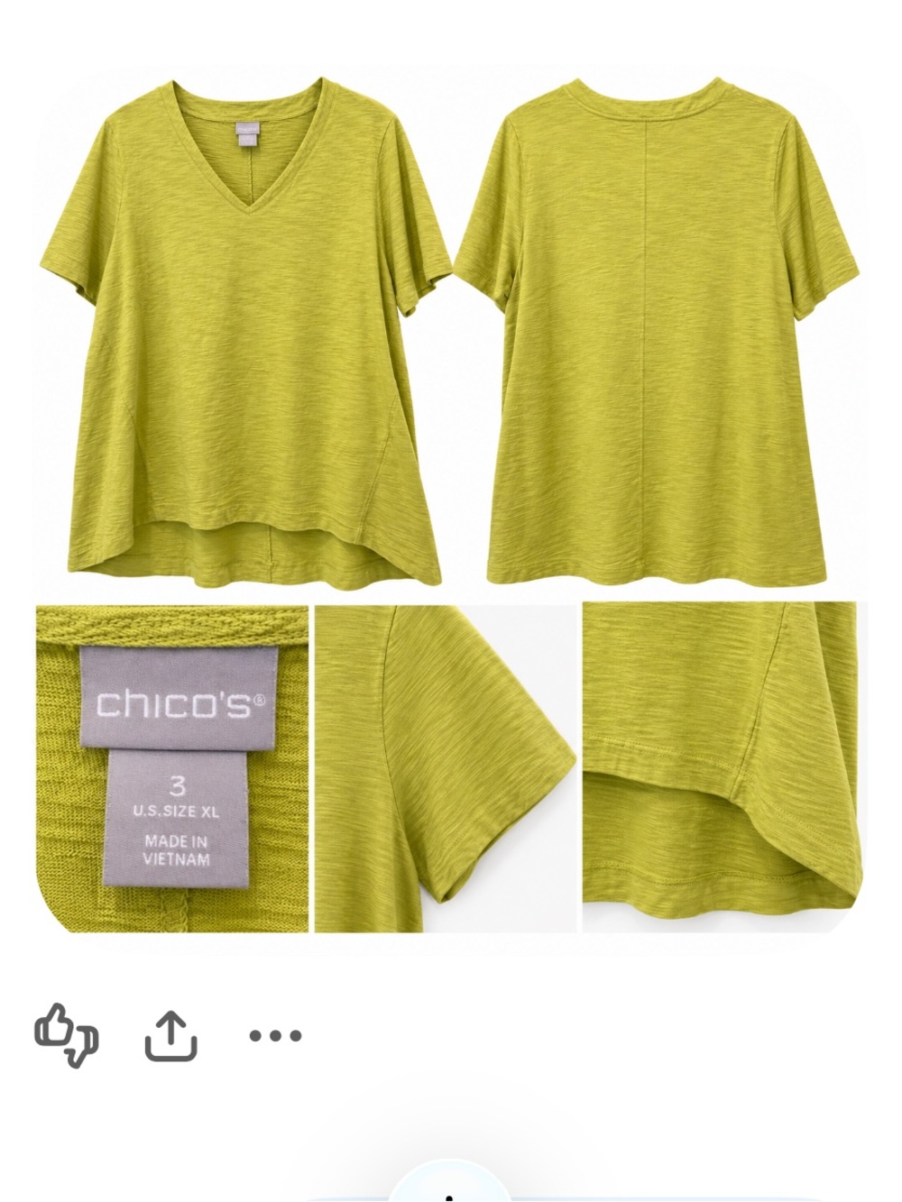 Chico's V-Neck Cotton Slub Short Sleeve Lime Green Tee 3